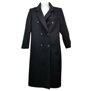 La Vogue Black Wool Trench Coat Double Breasted Petite Vintage 80s Dark Academia